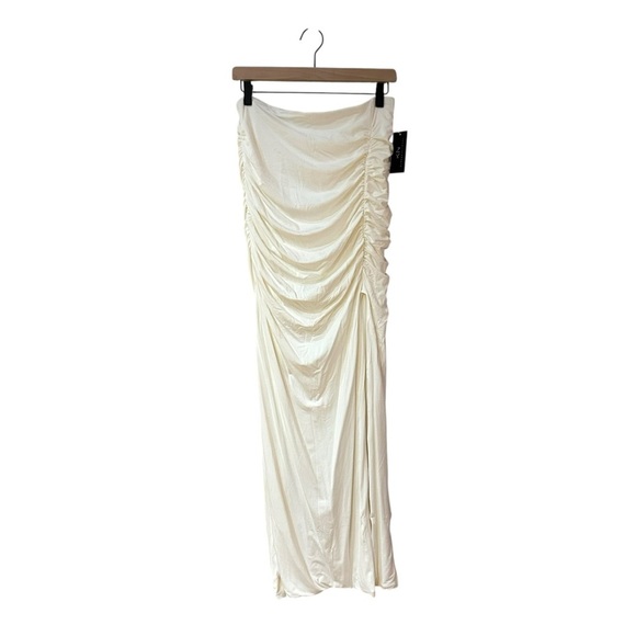 Klassy Network Ruched Maxi Skirt Sz XL Off White Stretchy Modal Slit Soft Skirt - Picture 4 of 9